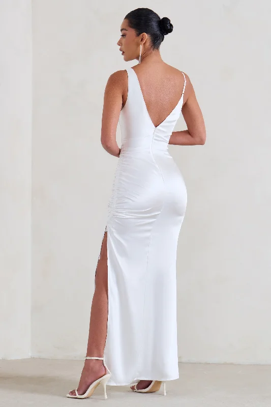 Belonging | White Ruched Cowl Maxi Dress