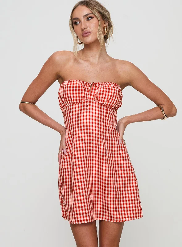 Double Date Mini Dress Red Gingham