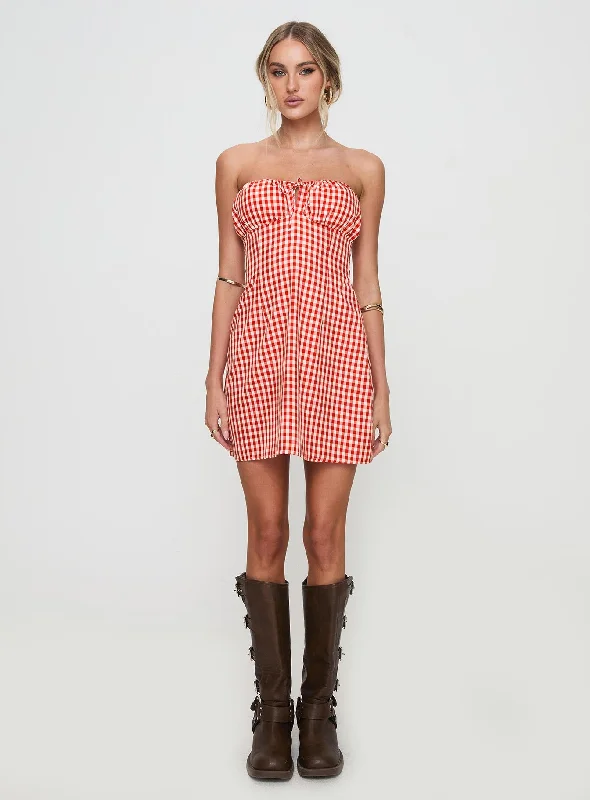 Double Date Mini Dress Red Gingham