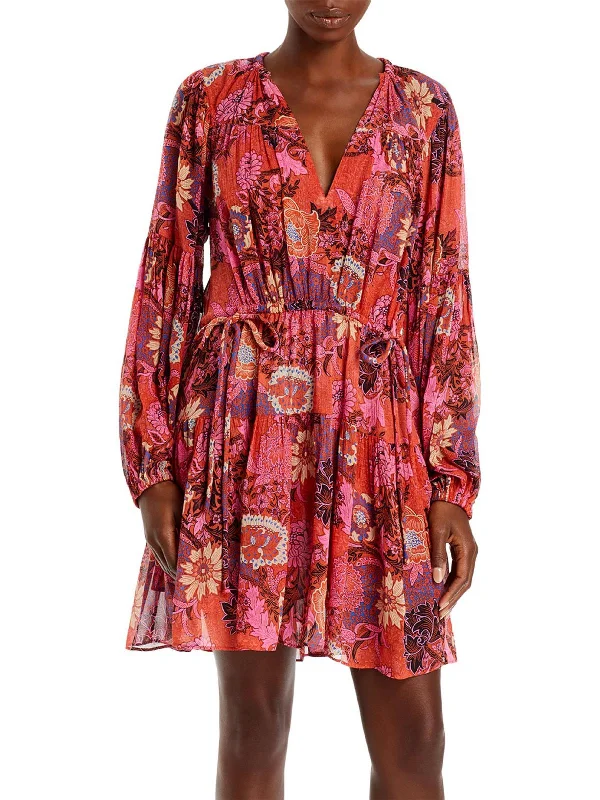 Elise Womens Silk Floral Mini Dress