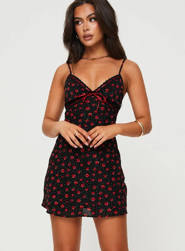 Karena Mini Dress Black / Red Floral