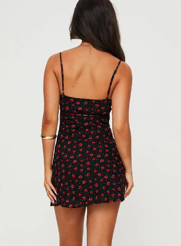 Karena Mini Dress Black / Red Floral