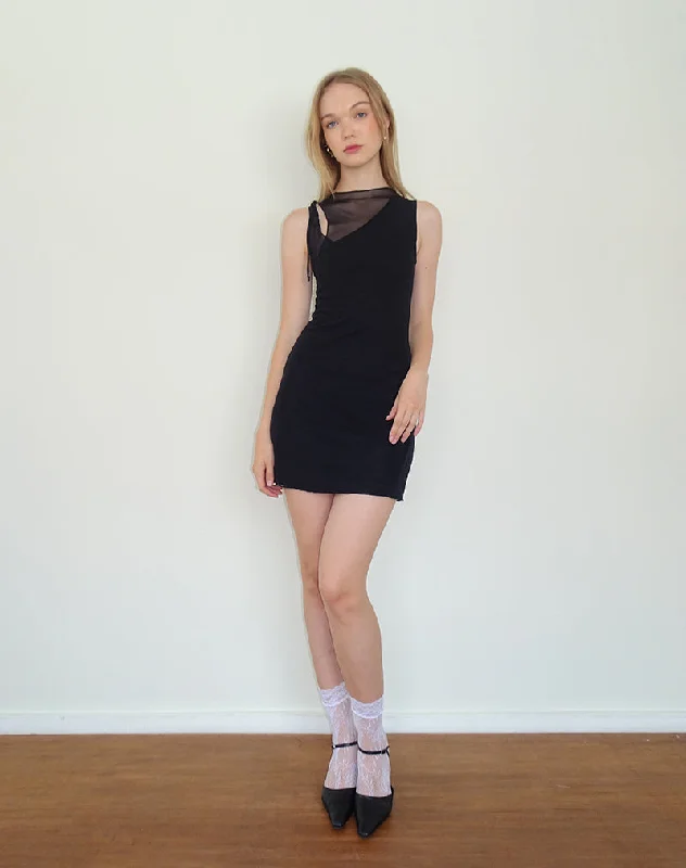 Masita Asymmetric Mini Dress in Black