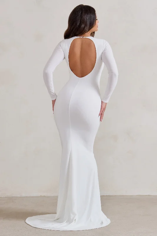 One Step Ahead | White Long Sleeve Backless Fishtail Maxi Dress