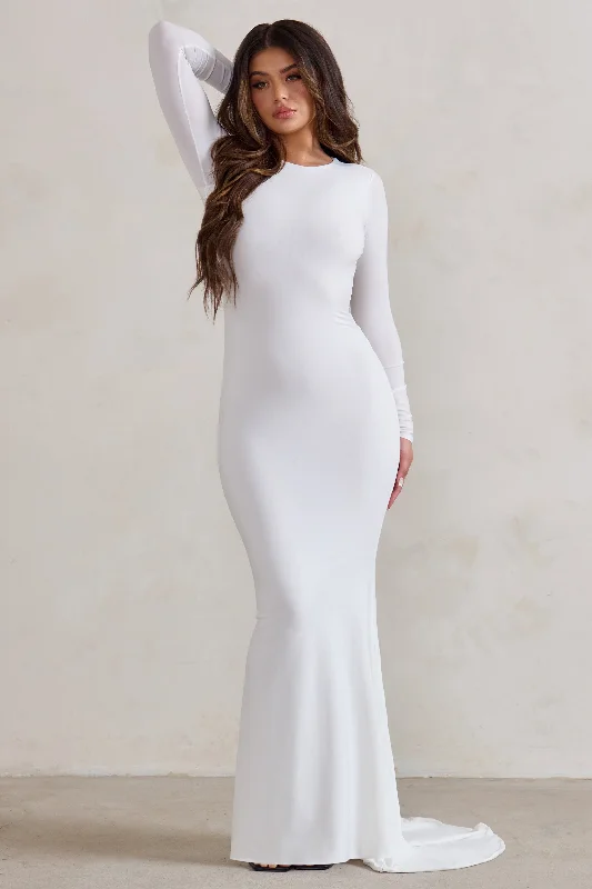 One Step Ahead | White Long Sleeve Backless Fishtail Maxi Dress