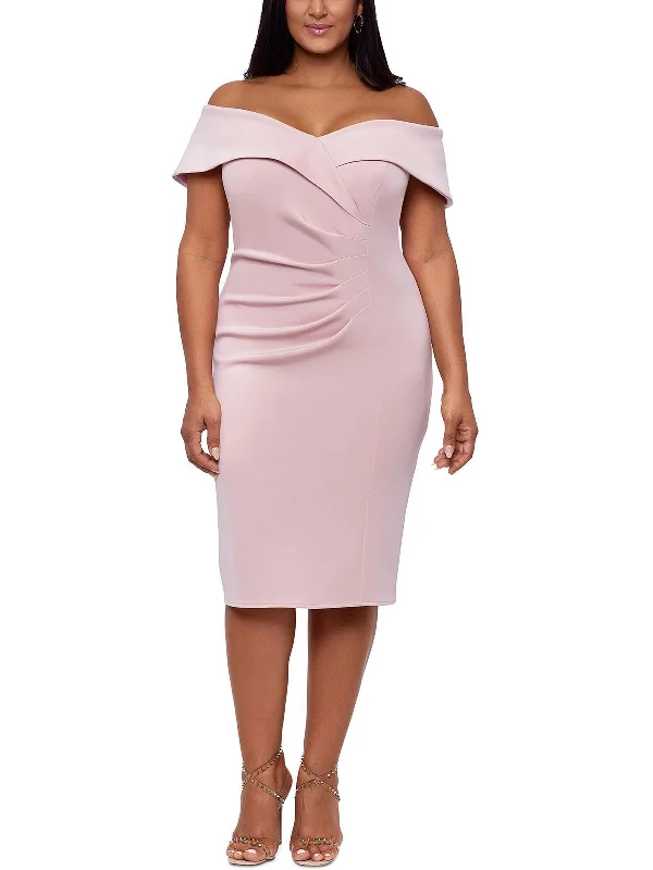 Plus Womens Sweetheart Neck Midi Cocktail and Party Dress