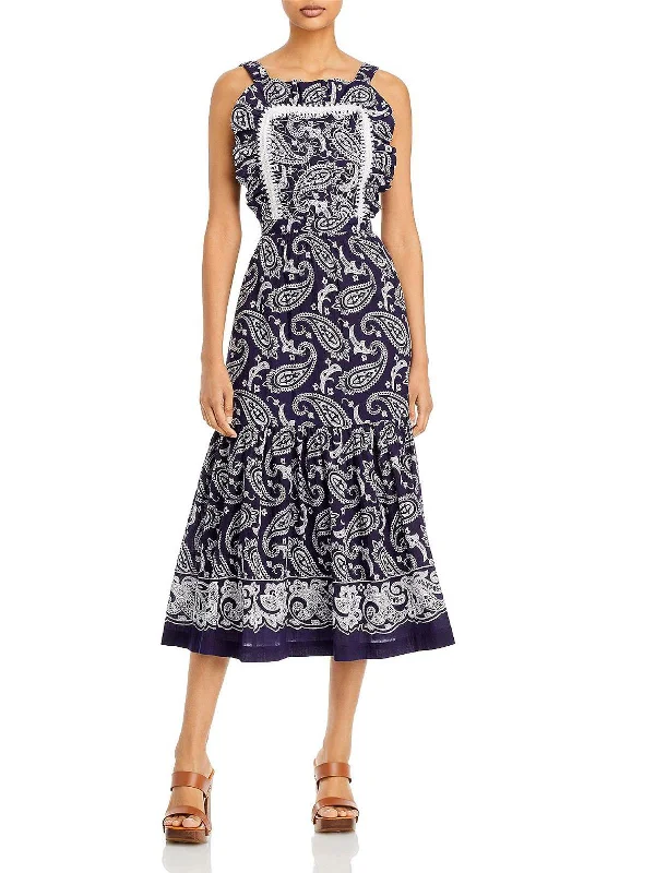 Theodora Womens Paisley Calf Midi Dress