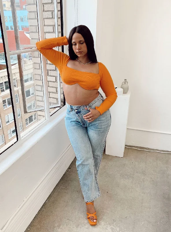 Becca Long Sleeve Crop Top Orange Curve