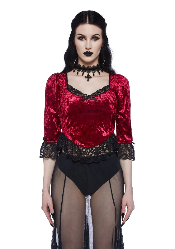 Dim The Light Velvet Bustier Top- Red