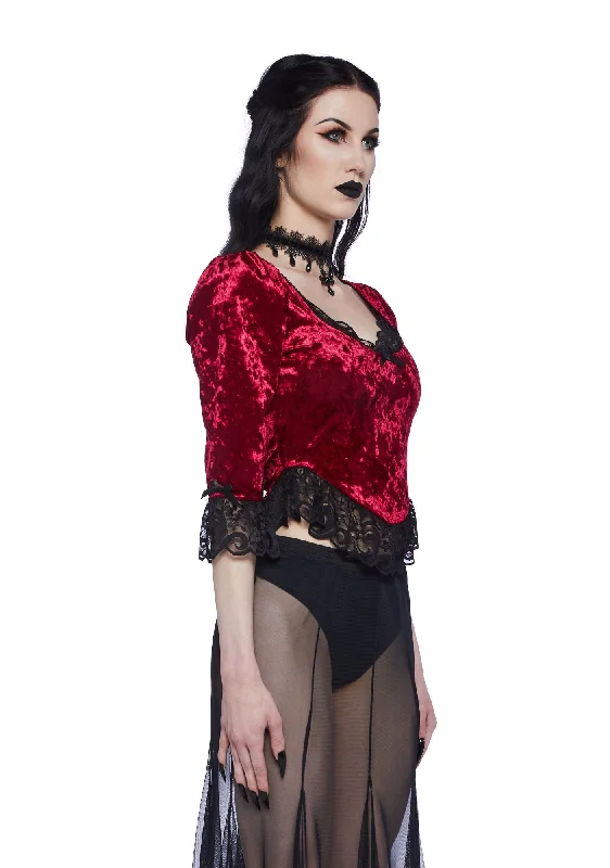 Dim The Light Velvet Bustier Top- Red