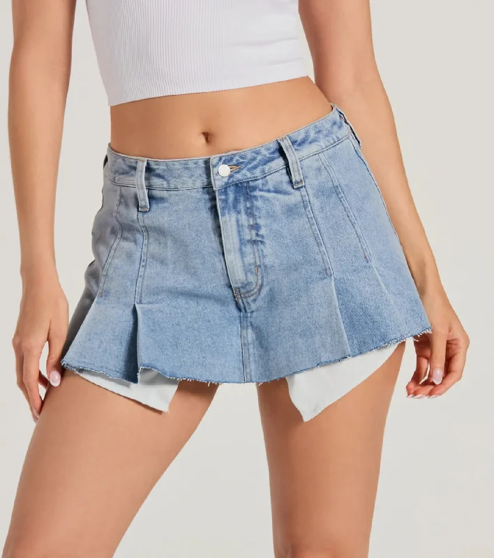 Flirty Pick Mid-Rise Pleated Denim Skort