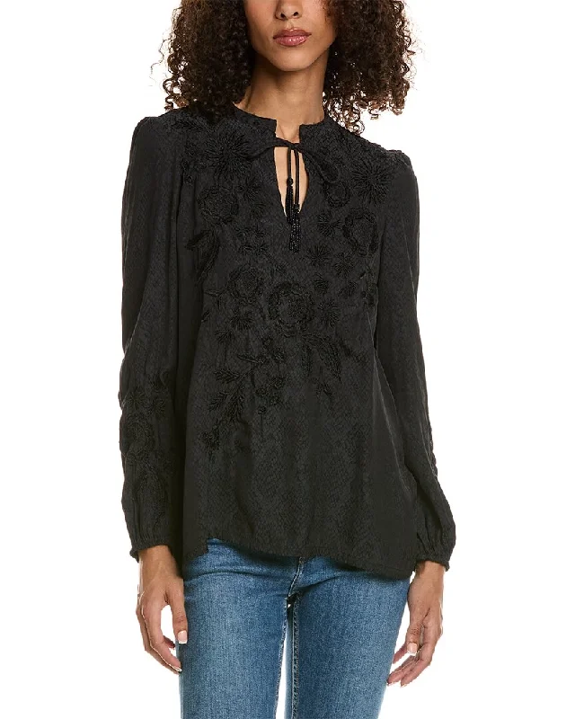 Johnny Was Nova Velvet Back Silk-Blend Blouse