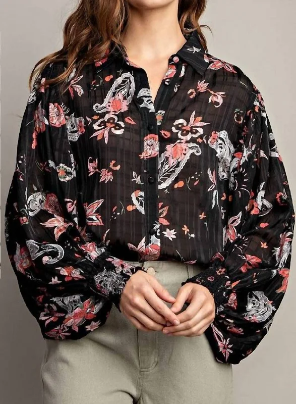 Paisley Bishop Sleeve Blouse In Black