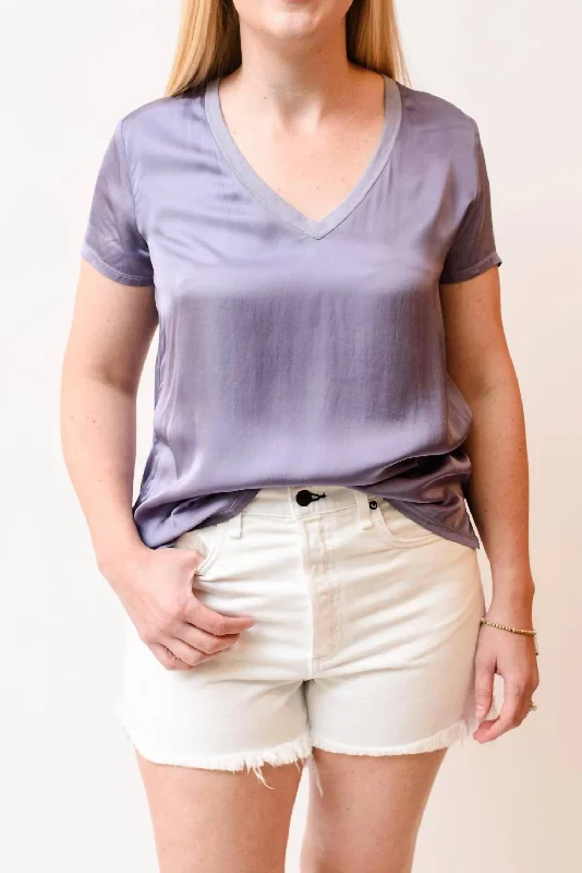 Sateen V-Neck Tee In Purple