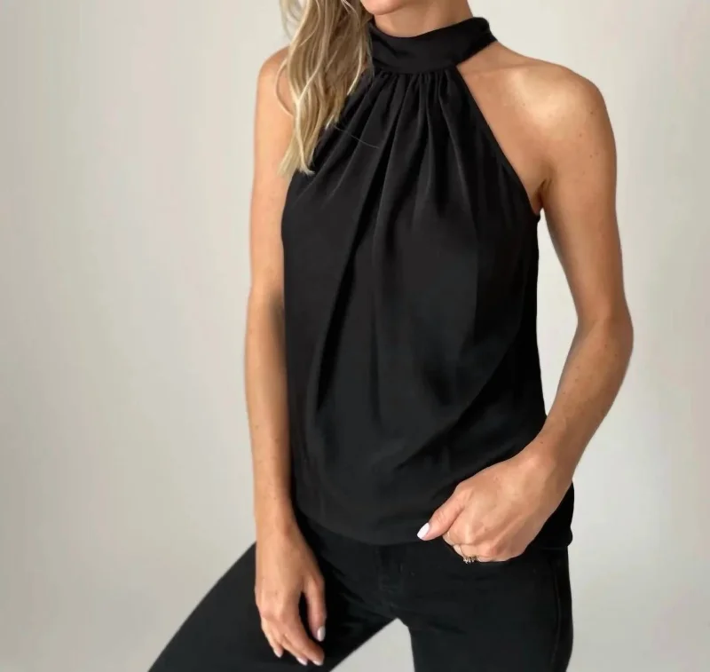 Satin Gigi Tie Neck Too In Black