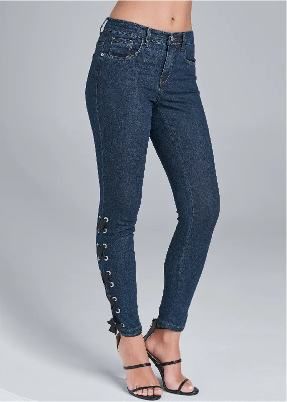 Lace up detail jeans - Dark Wash