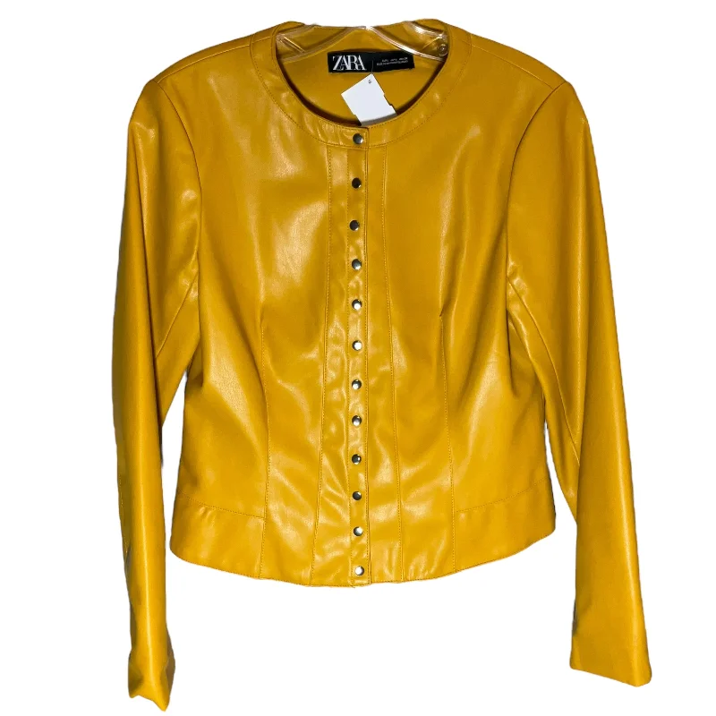 Jacket Moto By Zara In Yellow, Size: L