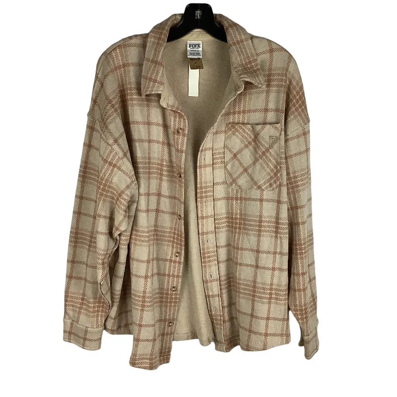 Jacket Shirt By Pink In Brown, Size: S