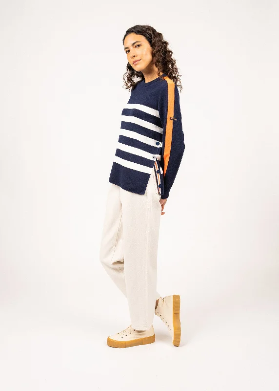 Chausey navy-inspired striped jumper - with contrasting stripe (INSIGNE/BLANC/ORANGE FLUO)