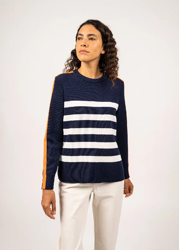 Chausey navy-inspired striped jumper - with contrasting stripe (INSIGNE/BLANC/ORANGE FLUO)