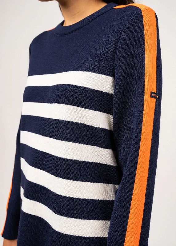 Chausey navy-inspired striped jumper - with contrasting stripe (INSIGNE/BLANC/ORANGE FLUO)