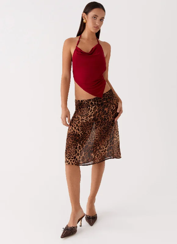 Evoke Chiffon Midi Skirt - Leopard