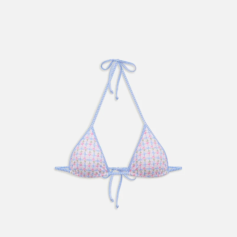 Frankies Bikinis Nick Plaid Triangle Bikini Top - Rose Picnic