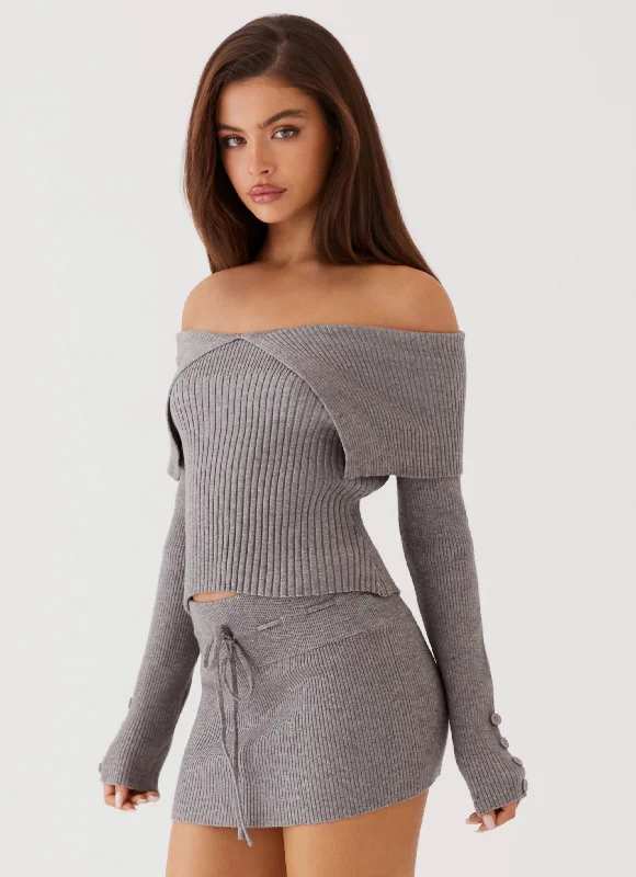 Frankie Arrow Knit Long Sleeve Top - Charcoal