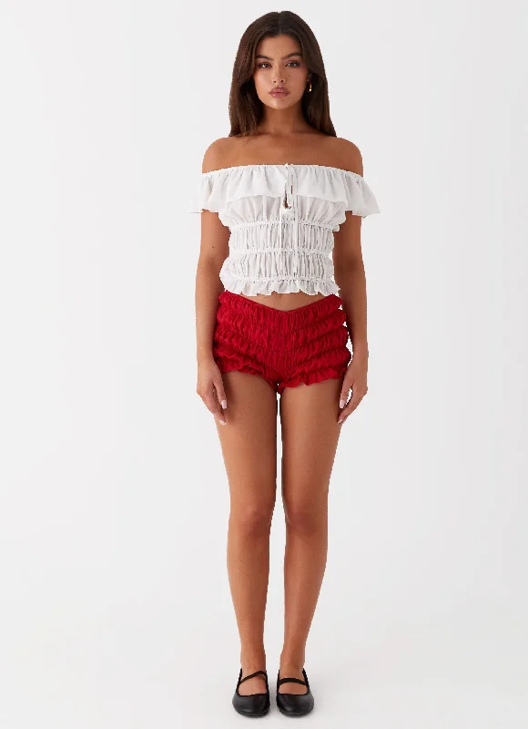 Girls Like Us Ruched Mini Shorts - Red