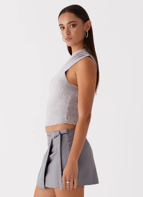 Indy One Shoulder Knit Top - Grey