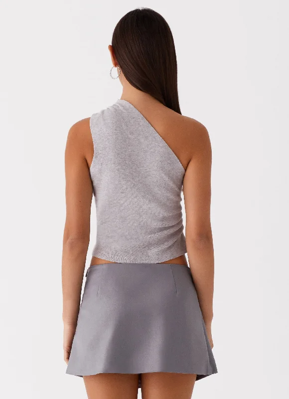 Indy One Shoulder Knit Top - Grey