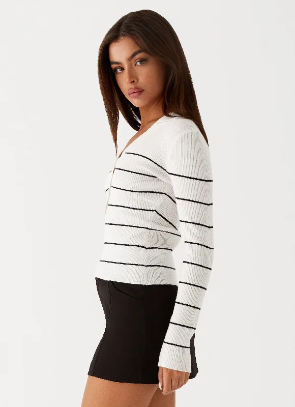 Kelisa Long Sleeve Knit Top - White Stripe