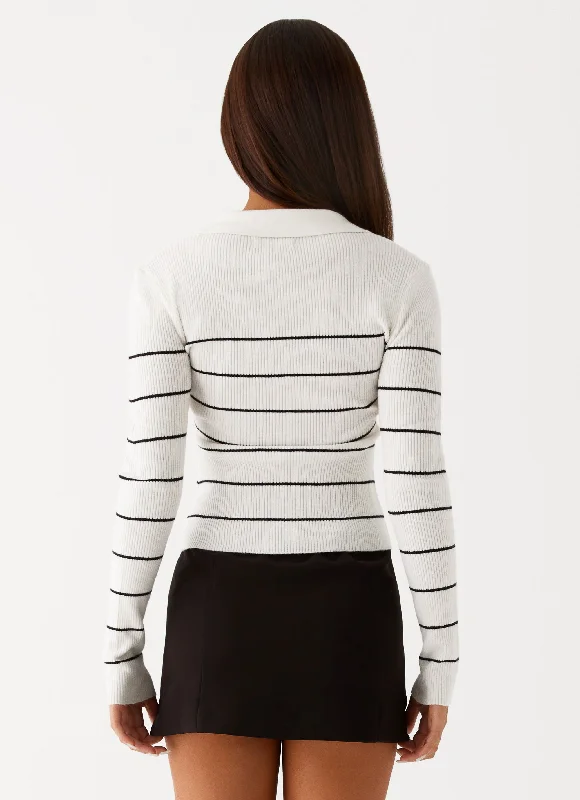 Kelisa Long Sleeve Knit Top - White Stripe