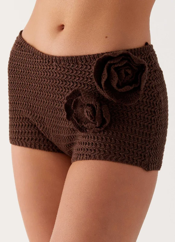 Maia Rose Crochet Mini Shorts - Chocolate