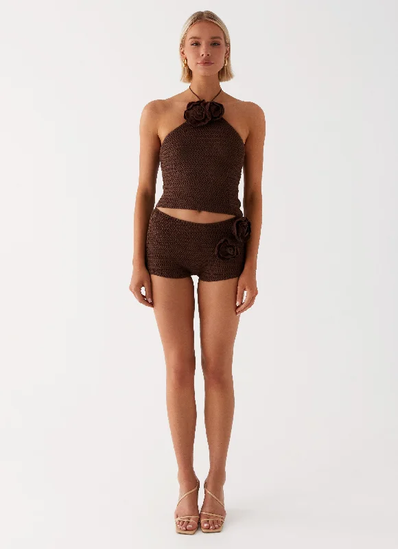 Maia Rose Crochet Mini Shorts - Chocolate