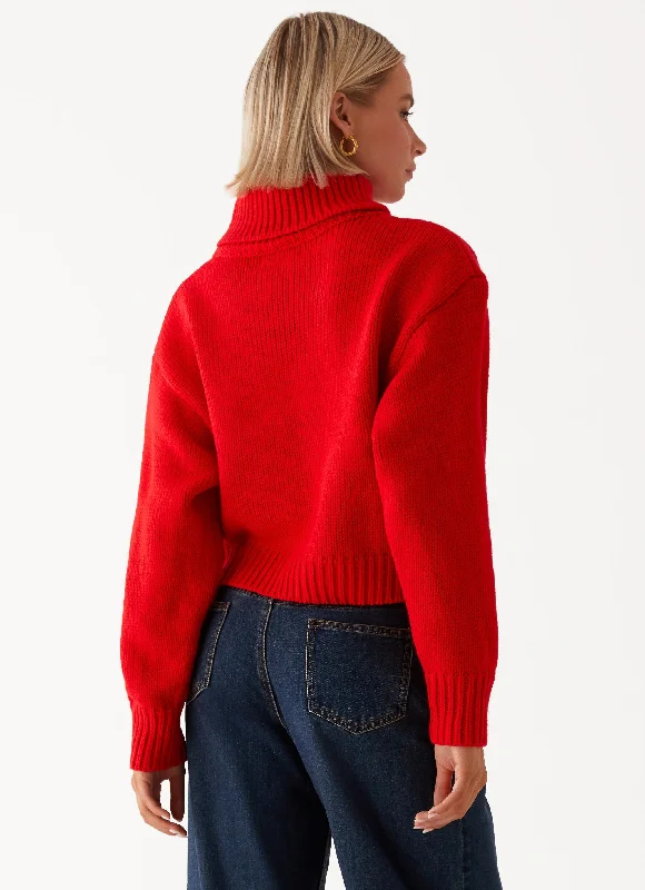 Paint The Town Red Oversized Knit Jumper - Red