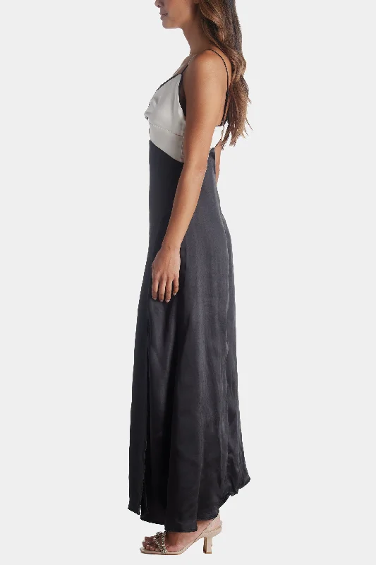 Satin Color Block Cut Out Maxi Dress