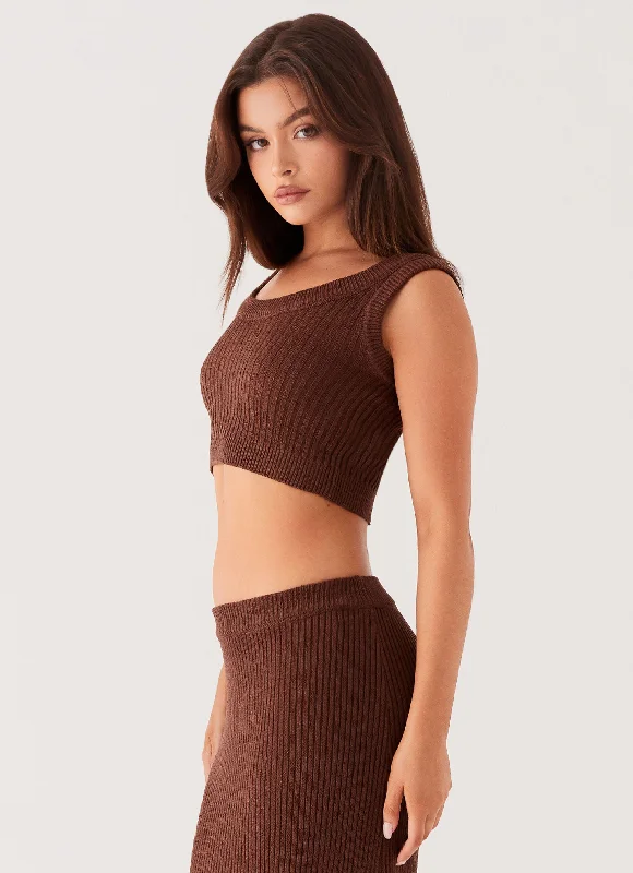 Season Fever Knit Crop Top - Chocolate