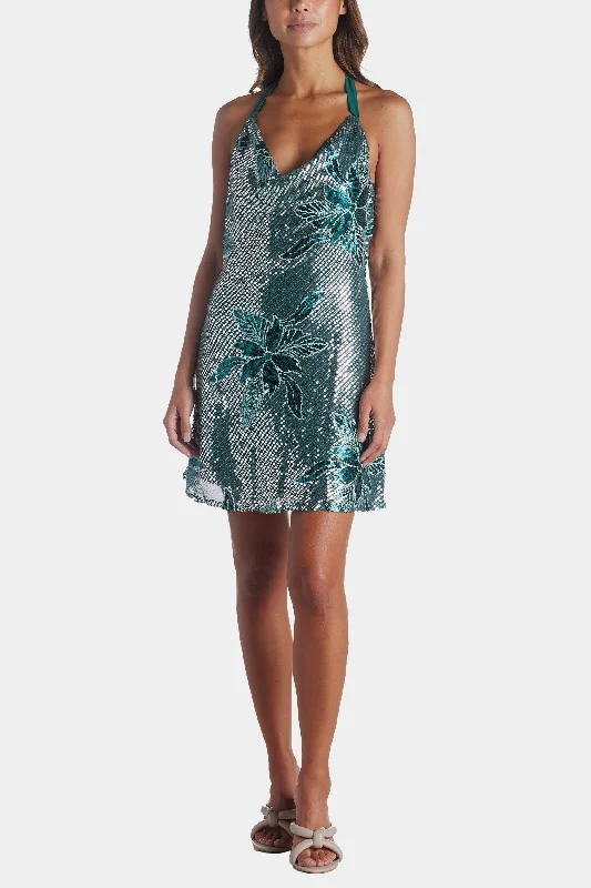 Sequin Cowl Neck Mini Dress