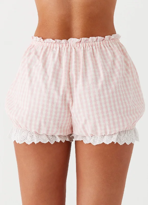 Weston Lace Trim Shorts - Pink Gingham