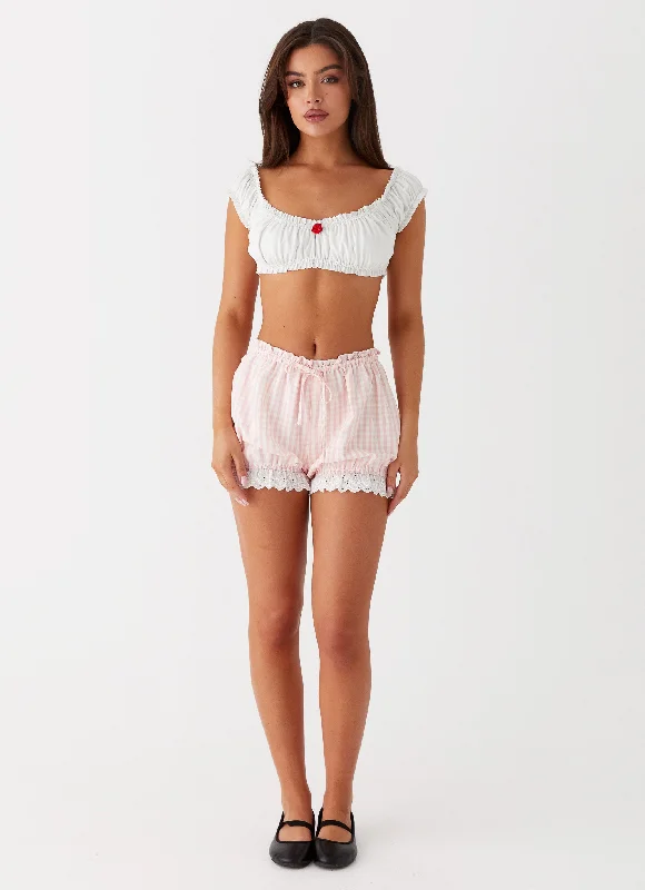 Weston Lace Trim Shorts - Pink Gingham