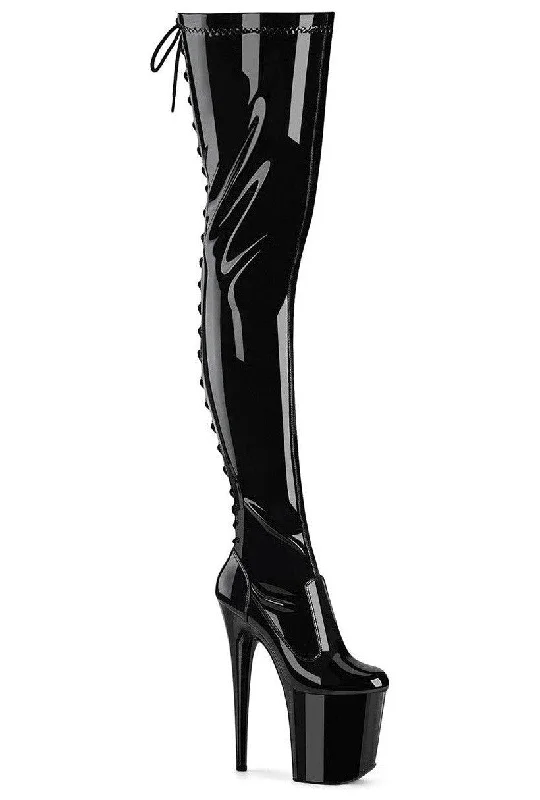 FLAMINGO-3850 Black Patent Thigh Boot