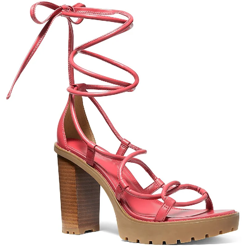 Vero Womens Leather Ankle Tie Platform Sandals