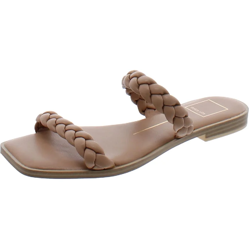 Womens Faux Leather Slip On Slide Sandals