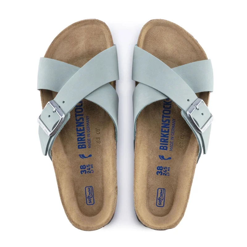 Birkenstock Siena Soft Footbed Slide Sandal (Women) - Faded Aqua Nubuck