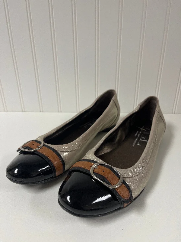 Black & Gold Shoes Flats Agl, Size 10