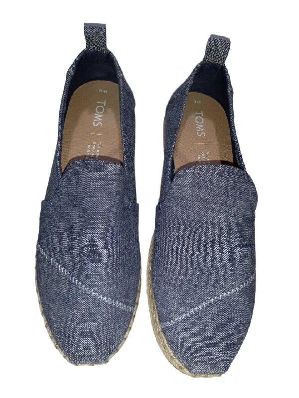 Blue Denim Shoes Flats Toms, Size 6