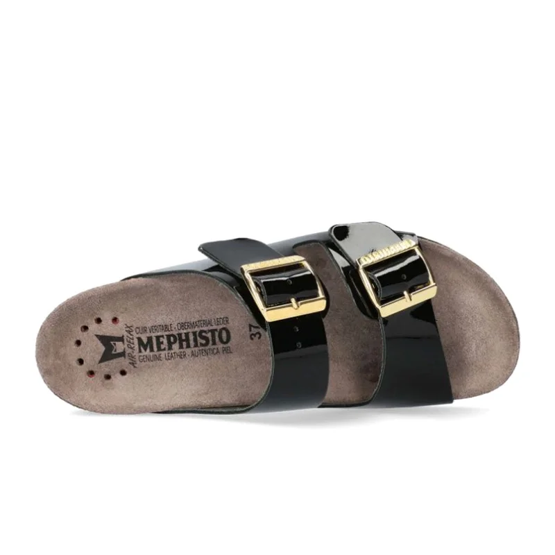 Mephisto Hester Slide Sandal (Women) - Black Vernis Fripe