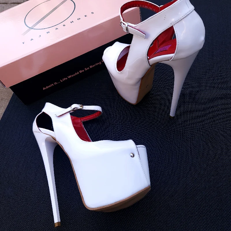 Modern Mary Jane White Gloss Open Toe Heels