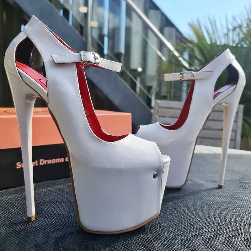 Modern Mary Jane White Gloss Open Toe Heels